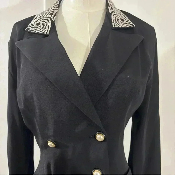 Dani Michaels 80s Black Double Breasted Beaded Blazer Women Size 5/6 Made In USA - Picture 2 of 9